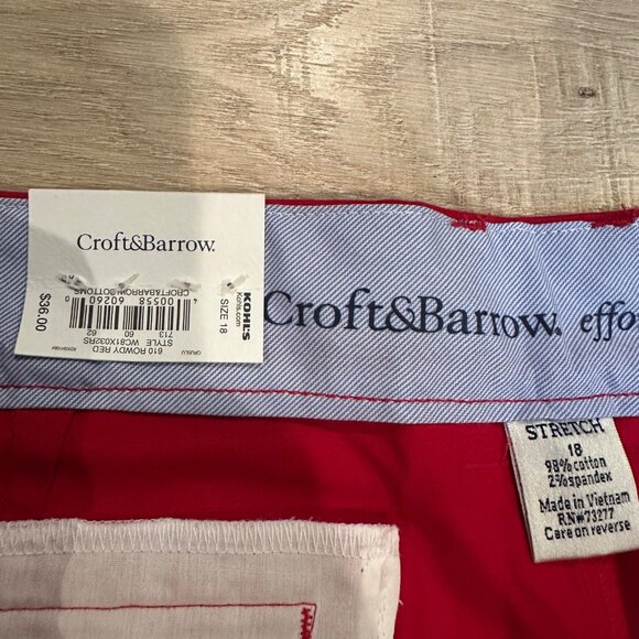 CROFT & BARROW EFFORTLESS RED CROPPED WOMENS PANTS NEW SIZE 18 MID RISE - Picture 7 of 9